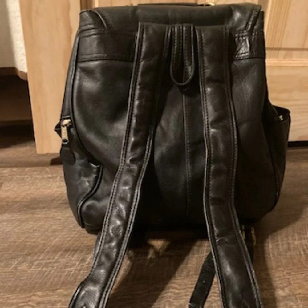 FRYE Black Leather Back Pack - Picture 2 of 12